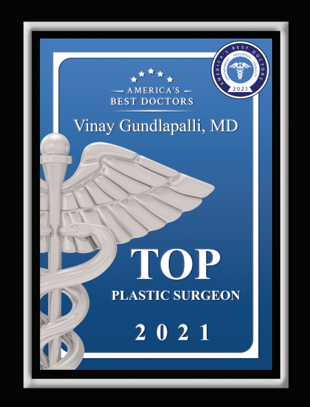 Dr. Gundlapalli Top Plastic Surgeon 2021 plaque
